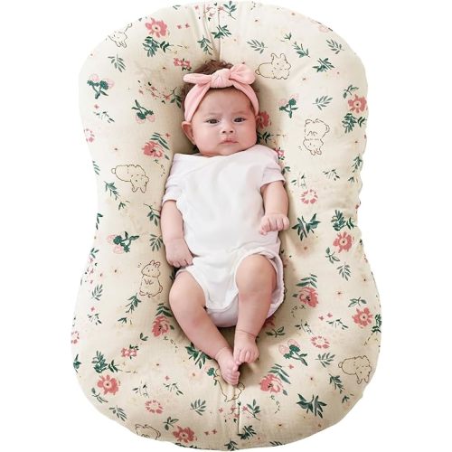 FUNUPUP Muslin Baby Lounger Cover Compatible with Snuggle Me Lounger, Infant Lounger Pillow Cover for Newborn, Removable Newborn Lounger Cover for Boys and Girls, Pink Flower