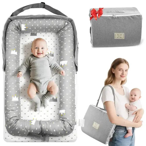 Baby Lounger Pillow for Newborn 0-24 Months, Baby Nest Breathable Cotton for Newborn, Babies Newborn Essentials Gifts, Breathable Portable Infant Lounnger for Travel and Home (Crown)