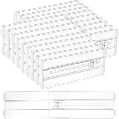 Vtopmart 18 Pack Drawer Dividers for Clothes, 4" High 10.2"-16.5" Adjustable Expandable Dresser Drawer Organizer, Clear Plastic Separators for Dresser, Baby Clothing, Underwear, Cosmetic, Toiletries