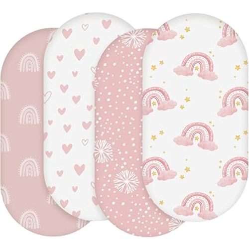 Bassinet Sheets, Bassinet Sheets for Baby Boy and Girl, Bassinet Sheet Neutral, Fit for Rectangle, Round, Oval, Hourglass Mattress, Flexible for Different Bassinet Pad/Mattress 4 Pack