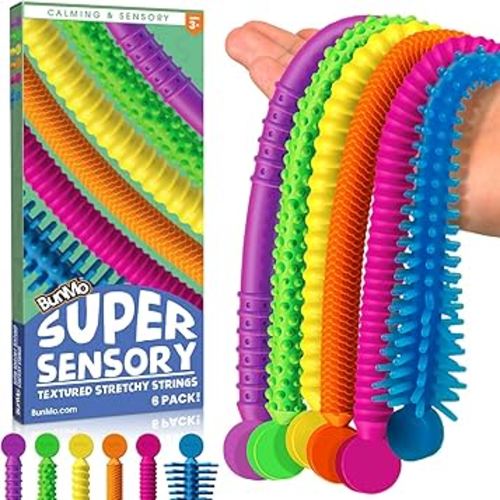 BUNMO Stretchy Strings - Sensory Toys for Toddlers 1-3 - Stimulating & Addictive Sensory Toys for Kids with Autism - Fidget Toy for Anxiety & Stress Relief - Hours of Fun for Kids - Super Sensory 6pk