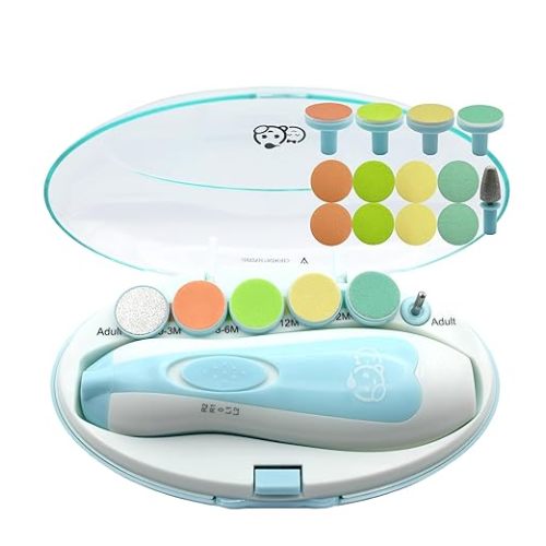 Baby Nail Clippers 20 in 1 by Royal Angels Baby | Safe Electric Baby Nail Trimmer, Baby Nail File Kit, Additional Replacement Heads, Newborn Toddler Toes and Fingernails, Trim and Polish (Blue)