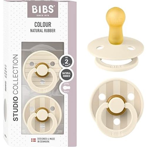 BIBS Pacifiers - Studio Collection | Natural Rubber Baby Pacifier | Set of 2 BPA-Free Soothers | Made in Denmark | (Ivory Vanilla mix, 6-18 Months)