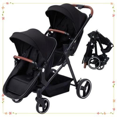 Double Stroller Track Tandem Stroller For Infant And Toddler, Foldable Pushchair Bassinet Pram,black