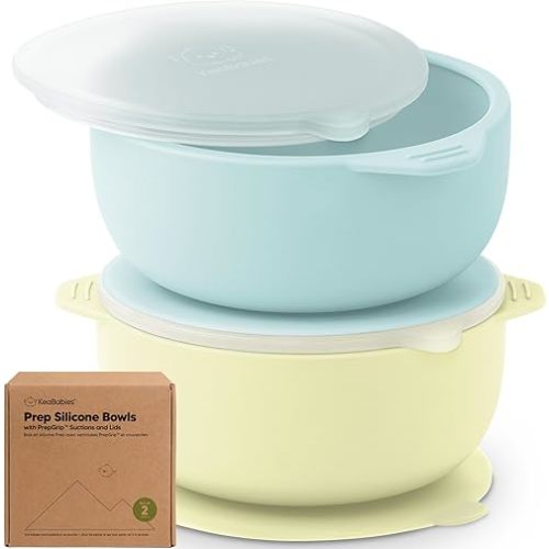 KeaBabies 2-Pack Baby Bowls with Suctions, Lids - Silicone Toddler Suction Bowls for Baby Boy, Girl, Kids, Food Grade Silicone, BPA-Free, Dishwasher Safe, Toddler Eating Essentials (Pastel Sky)