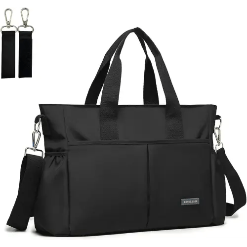 Diaper Bag Tote Bag with Stroller Hook (Medium, Black)