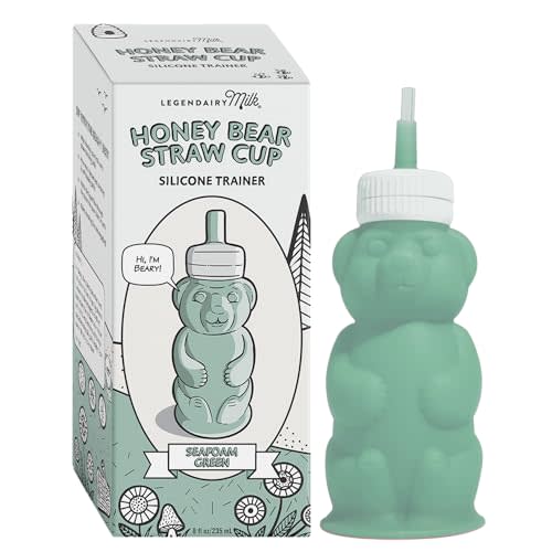 Legendairy Milk Honey Bear Straw Cup Silicone for Babies (Green), 8 oz. Dishwasher Safe Baby Straw Cup, Food Grade Silicone, Honeybear Sippy Cup for Ages 4+ Months, Trainer Straw Cup for Toddlers 1-3