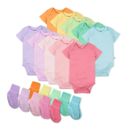 20-Pack Organic Cotton Short Sleeve Bodysuit & Sock Bundle | Honest Baby Clothing