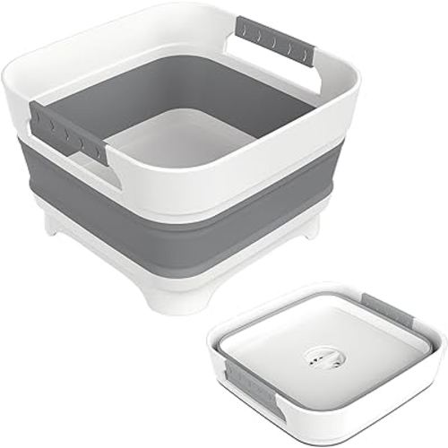 2.4 Gal Collapsbile Wash Basin with Drian Plug,9L Dish Pan for Soaking Baby Bottles,Portable Sink, Multiuse Foldable Bucket,Dish Tub, Ice Beverage Tubs for Camping, Vegetable Washing, RV