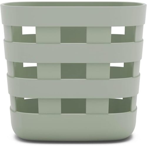 Lalo Bath Time Storage Bin - Keep Items Organized & Dry with Non-Toxic Plastic, Easy Cleanup, Removable Drying Bin, Woven Baby Organizer, Secure Wall Attachment, 9 x 5.5 x 8.5 in - Sage