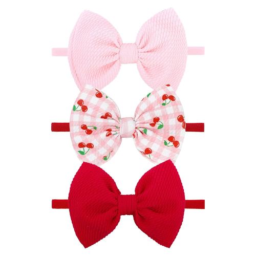 3 Pcs Baby Girl Headbands 4.5’’ Pink Bows Cherry Hair Accessories Summer Outfits for Newborn Infant Toddler Girls Clothes