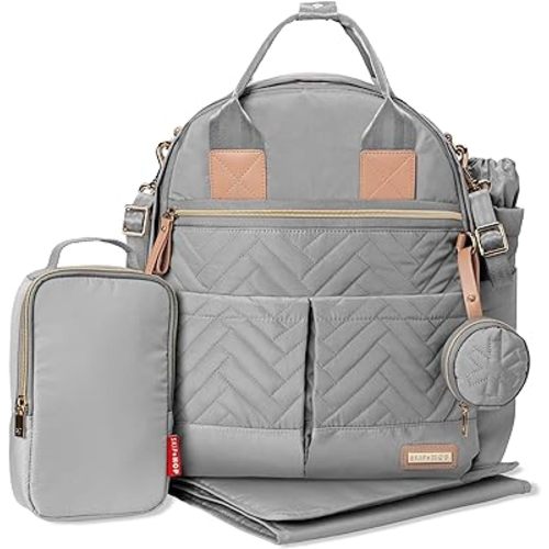 Skip Hop Diaper Bag Backpack: Suite 6-in-1 Diaper Backpack Set, Multi-Function Baby Travel Bag with Changing Pad, Stroller Straps, Bottle Bag and Pacifier Pocket, Dove Grey