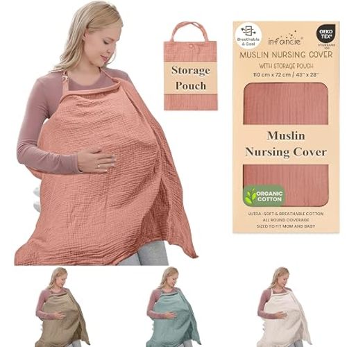 100% Organic Cotton Nursing Cover & Shawl for Breastfeeding - Rust Muslin Cover with Privacy, 43 × 28 in, Multi-Use Nursing Apron & Car Seat Canopy for New Moms
