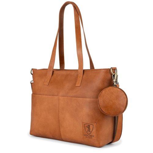 BERLINER BAGS Vintage Genuine Leather Handbag Julia, Large Tote Bags for Women, Computer Bag for Laptop, Work Bag - Brown