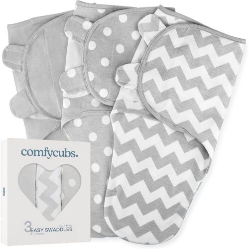 Swaddle Blankets For Baby Girl & Boy 3 Pack Sleep Sack Velcro By Comfy Cubs (small 0-3 Months, Gray)