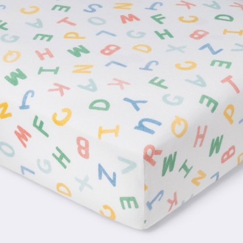 Cotton Fitted Crib Sheet Alphabet - Cloud Island™ - Primary Colors: Standard Crib/Toddler, Thread Count 200, 100% Cotton, All Around Elastic