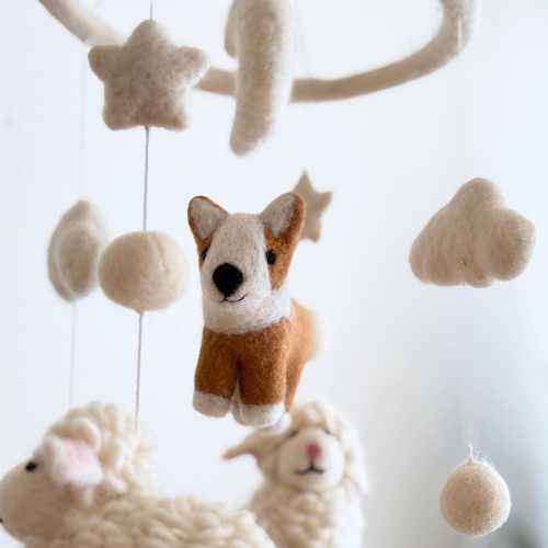 Corgi and Sheep Baby Mobile For Nursery Decor – Farm Animal Crib Mobile, Counting Sheep, Baby Shower's Gift, Nursery Gift for Dog Lovers