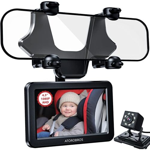 Baby Car Mirror,ATOROBROS Upgrade AHD 1080P Baby Car Camera for Rear-Facing Seat,4.3'' Car Back Seat Mirror for Children Infants Kids,1080P IR Night Vision,Upgrade 360° Rearview Mirror Display Bracket