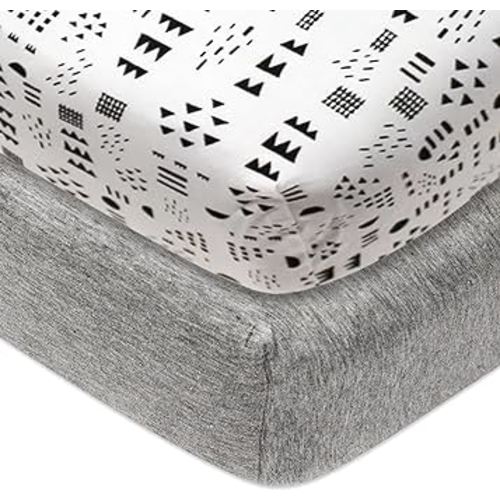 HonestBaby 2-Pack Organic Cotton Fitted Crib Sheets, Pattern Play/Heather Gray, One Size
