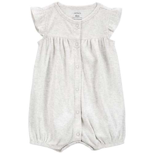 Baby Cotton Rib Short-Sleeve Romper - Gray  (3M)