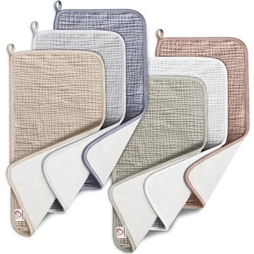 Bearmoss 100% Cotton Muslin Burp Cloths Sets 6 Pack 20x10inch Large Burping Clothes Extra Soft Absorbent for Newborn Unisex Baby Girls and Boys (Winter)