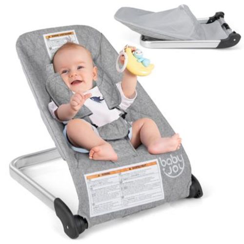 Infans Folding Infant Bouncer Portable Baby Rocker W/ Breathable Backrest Aluminum
