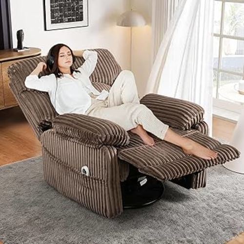 GRAINELL Swivel Rocker Recliner Chair with Massage and Heat, USB Charging Port, Infinite Position Power Recliner, Electric Glider Rocking Chairs for Living Room, Nursery (Brown)