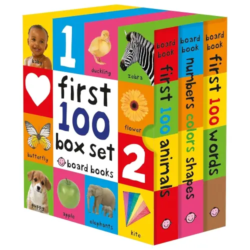 First 100 Board Book Box Set (3 books): First 100 Words, Numbers Colors Shapes, and First 100 Animals