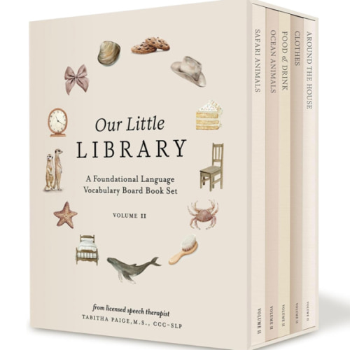 Our Little Library Vol. 2: First 100 Words Board Book Box Set, including Ocean Animals, Safari Animals, Food and Drink, Clothes, and Around the House (Tabitha Paige Children's Book Series)