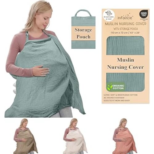 100% Organic Cotton Breastfeeding Nursing Cover 43x28 in Versatile