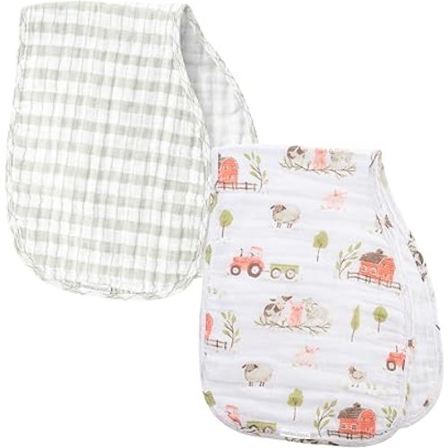 Stephen Joseph, Muslin Baby Burp Cloths, 2-Pack 100% Cotton, Burp Cloth for Baby Boys and Girls, Farm