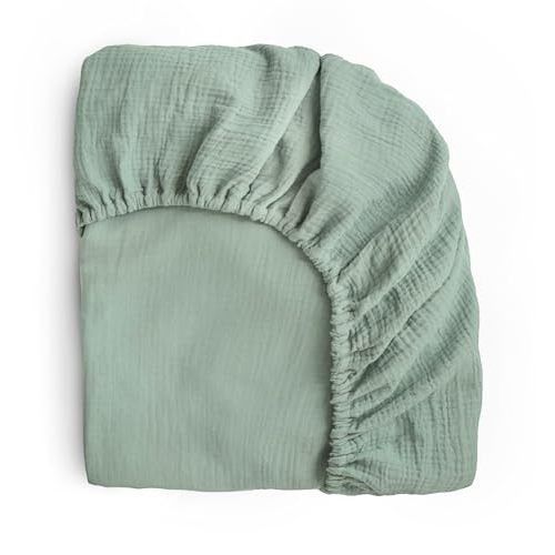 mushie Extra Soft Muslin Fitted Crib Sheet | 192 Thread Count | 28"x 52" (Roman Green)