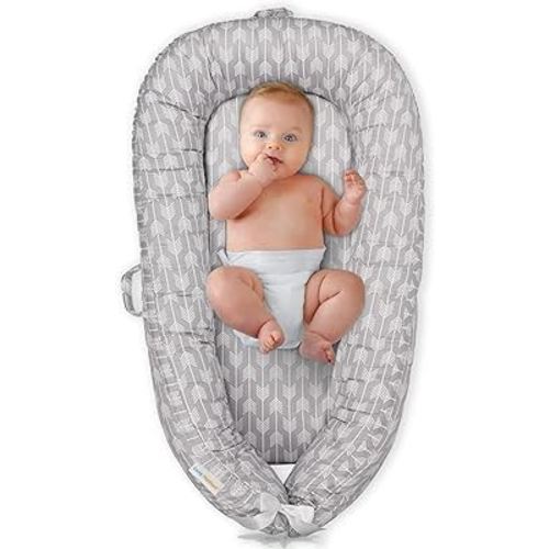 Baby Lounger for Newborn Cover - Newborn Lounger for 0-12 Months, Breathable & Portable Infant Lounger - Adjustable Cotton Soft Baby Floor Seat for Travel, Newborn Essentials- Grey Arrow