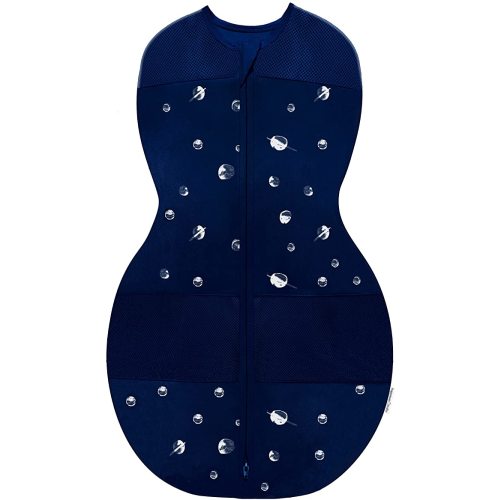 Happiest Baby Sleepea 5-Second Swaddle - 100% Organic Cotton Baby Swaddle Blanket - Doctor Designed Promotes Healthy Hip Development (Midnight Planets, Medium)