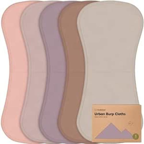 Organic Burp Cloths for Baby Boys and Girls - 5-Pack Ultra Absorbent Burping Cloth, Burp Clothes, Newborn Towel, Milk Spit Up Rags, Burpy Cloth Bib for Unisex, Boy, Girl, Burping Rags (Mauve)