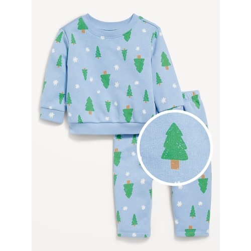 Printed Crew-Neck Sweatshirt and Sweatpants Set for Baby