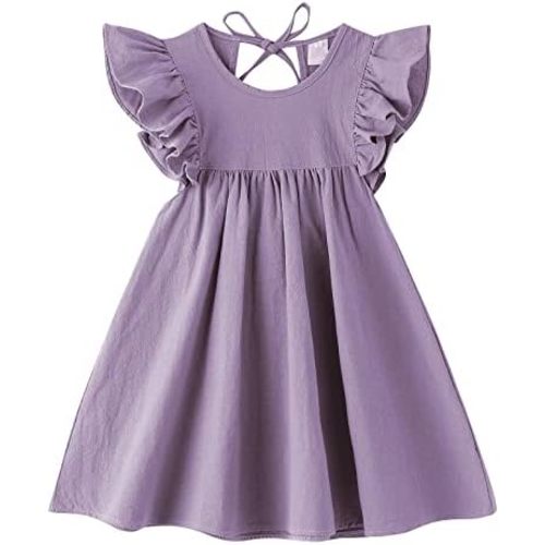 Dutebare Toddler Baby Girl Dress Cotton Linen Ruffle Halter Sleeveless Dresses Kids Summer Sundress