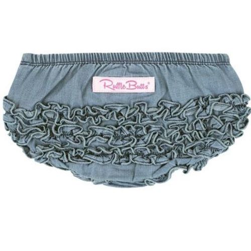 RuffleButts Baby/Toddler Woven RuffleButt Bloomer - Light Wash Denim, 6-12m