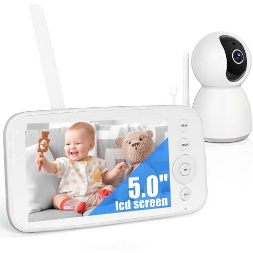 AEEZO Baby Monitor, 5" HD 1080P, IR Night Vision, Two-Way Audio, VOX, 30Hr Battery, Temp Sensor, 8 Lullabies