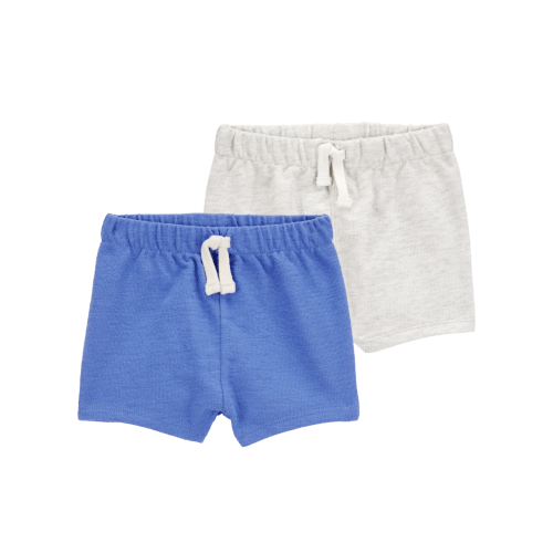 Baby 2-Pack Pull-On Slub Jersey Shorts - Blue/Grey | Carter's