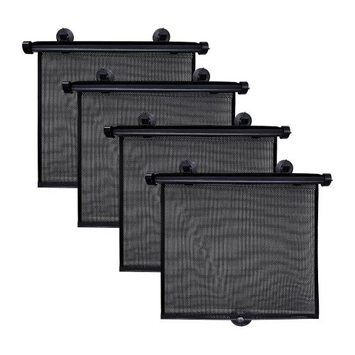 EcoNour Retractable Car Window Shades (4 Pack) | Roller Sunshade for Kids & Baby | Blackout Car Curtain Shades | 15"x17"