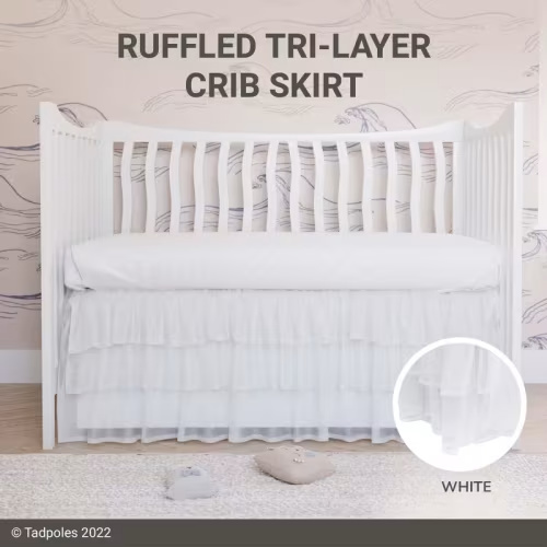 Tadpoles Triple Layer Tulle Crib Skirt | 28" x 52" with a 16" Drop | 100% Polyester Panels, 80% Polyester & 20% Cotton Lining