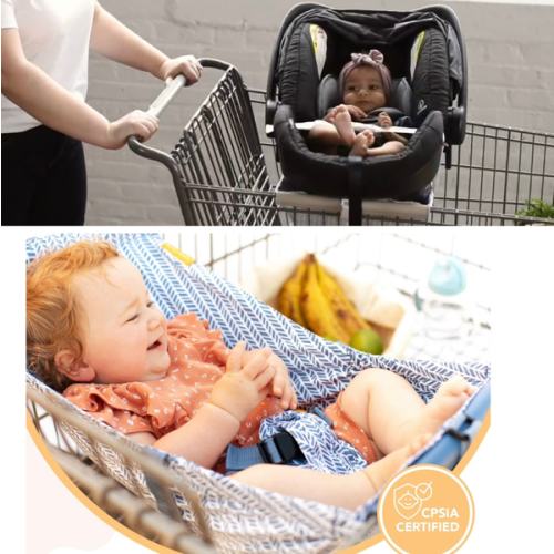 Shopping Cart Hammock for Infants and Toddlers, Babies, for All Car Seat Models, Grocery Cart for Baby, Capacity of up to 50 lbs, Blue Little Arrow