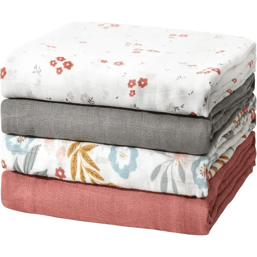 Momcozy Muslin Swaddle Blankets, Ultra Soft Neutral Swaddle Blanket, Breathable Large 47'' x 47'' Baby Infant Newborn Boys Girls Swaddling Receiving Blanket Wraps, Tiny Flower Clusters