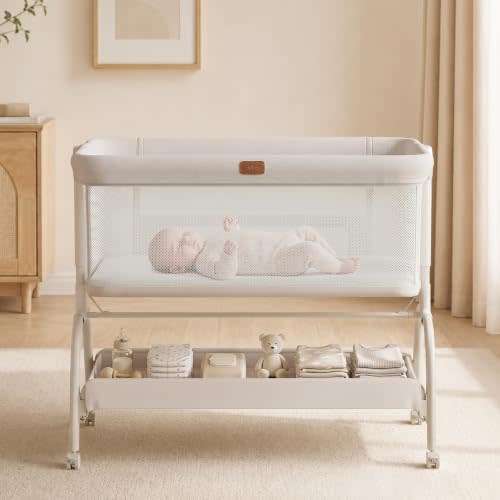 Baby Bassinet Bedside Sleeper, 3-in-1 Newborn Crib with Soft & Breathable Mattress, 6 Adjustable Heights & Anti-Reflux Incline, Breathable Mesh – ASTM & CPSC Certified