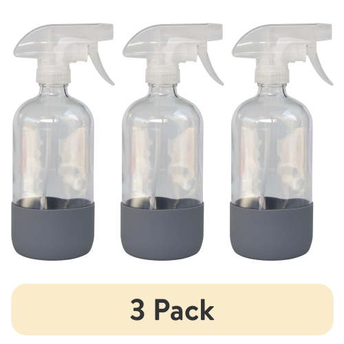 (3 pack) Better Homes & Gardens Clear Reuseable Glass Spray Bottle with Rubber Bottom, 16 oz.
