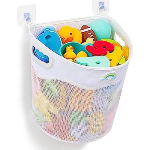 Quick-Fetch Way Mesh Bath Toy Holder, Wide Opening and Large Capacity Bath Toy Storage for Quick Access to Toys, Space-Saving Wall-Mounted Bath Toy Organizer, Quick Dry Bathtub Toy Holder