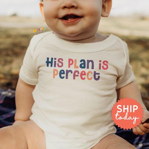 His Plan is Perfect Onesies® Brand, Christian Baby Clothes, Gender Reveal Baby Bodysuit, Faith Baby Outfit, Baby Shower Gift, (BC-REL81)