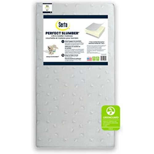 Serta Perfect Slumber Dual Sided Crib and Toddler Mattress - Waterproof - Hypoallergenic - Premium Sustainably Sourced Fiber Core -GREENGUARD Gold Certified (Non-Toxic) -7 Year Warranty - Made in USA
