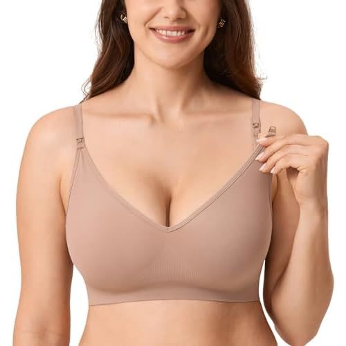 MOMANDA Seamless Nursing Bras Wireless Bralette V Neck Comfortable Sleep Maternity Bra for Breastfeeding